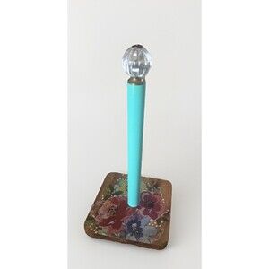 Pioneer Woman Melody Acacia Wood Floral Paper Towel Holder Crystal Top